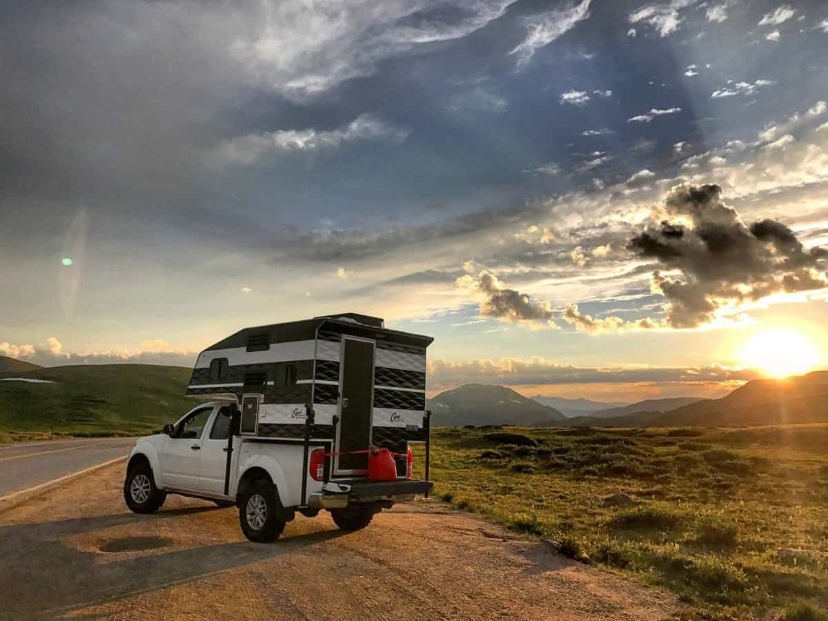 Capri Retreat truck camper at mountain sunset overlook