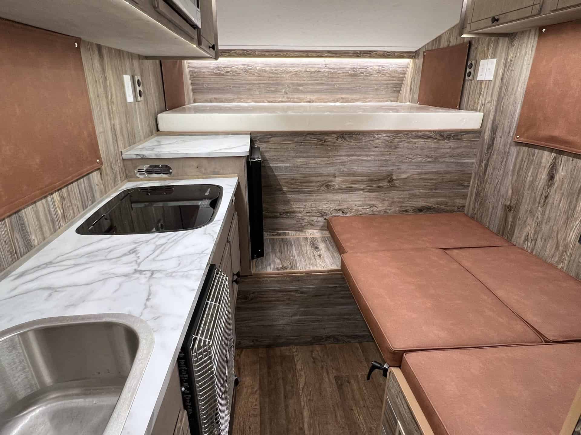 Capri Retreat interior showing Weathered Cedar wood-grain panel option