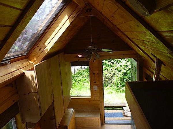 Interior of Tiny Home with Ceiling Fan and Skylight
