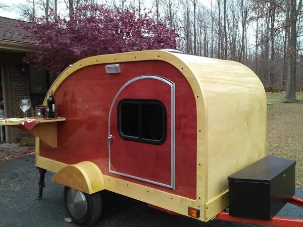 custom woody teardrop camper for sale