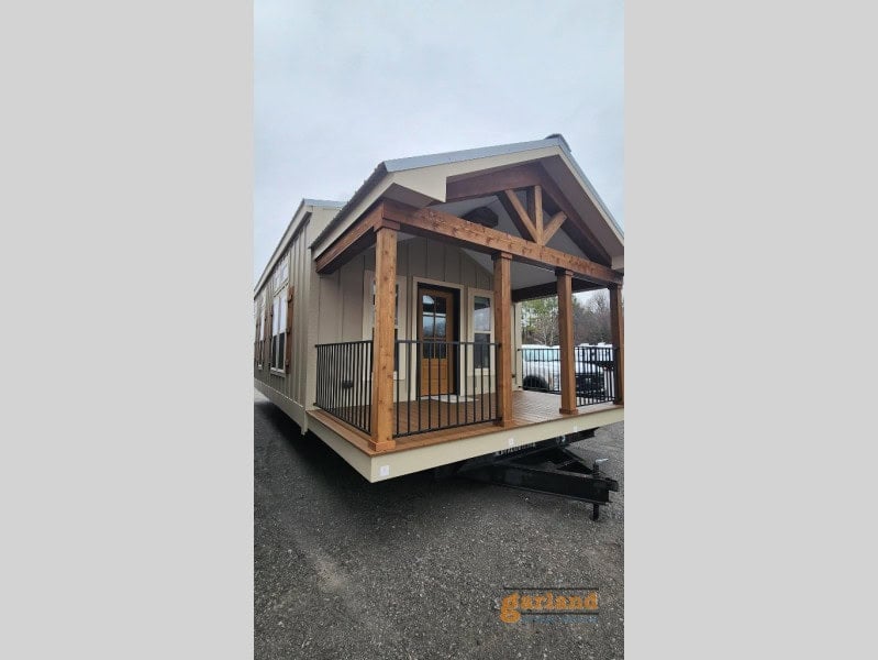 Deer Valley Cozy Cabin three-quarter exterior on chassis at Garland display lot