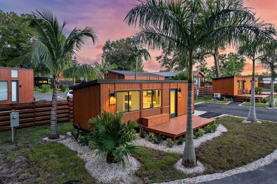 EBoho XLS Tiny House at The Village Lot 33, Tampa, Florida, showcasing stylish small-space living.