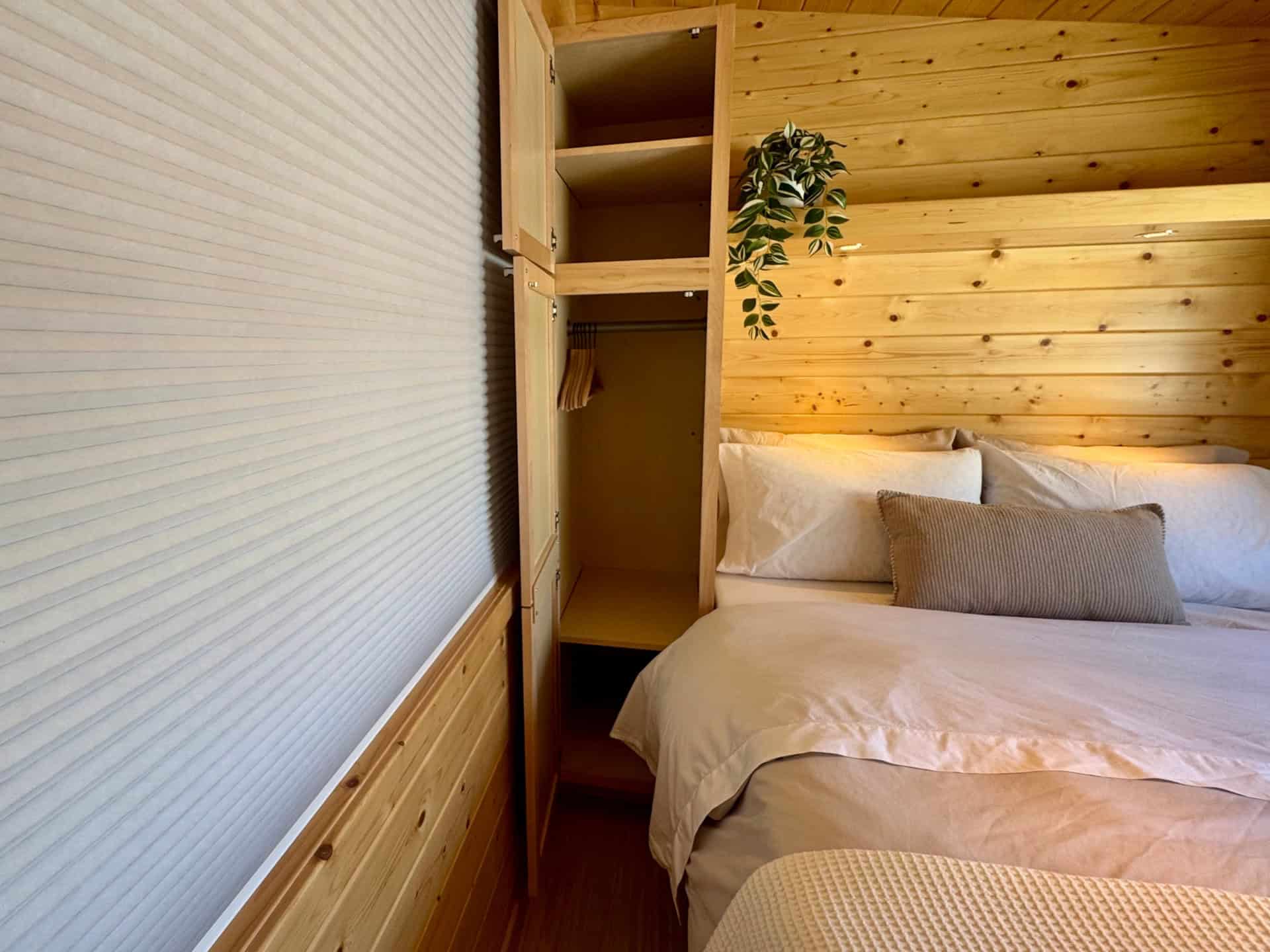 Built-in wardrobe and storage in the Escape Boho XL bedroom
