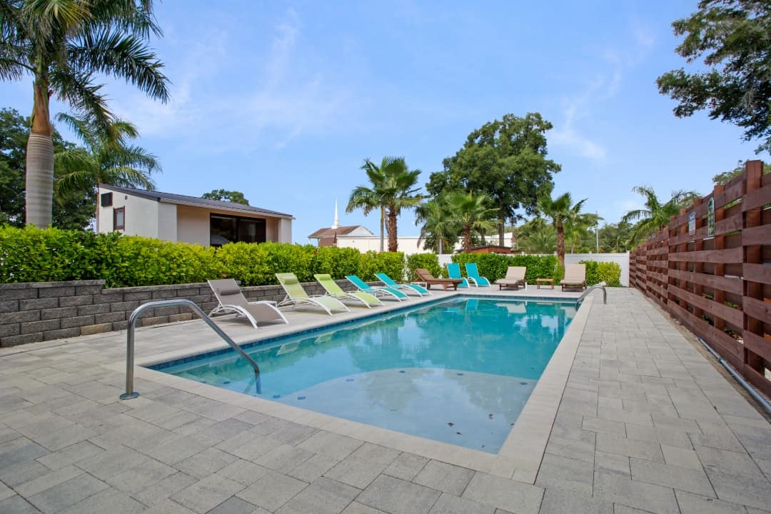 Community pool at Escape Tampa Bay Village tiny home community