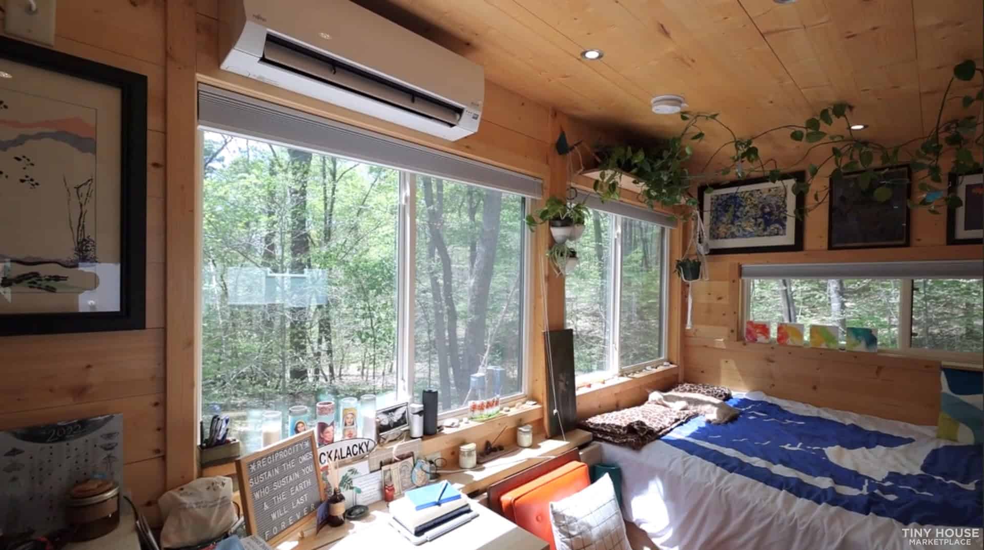 Mini-split heat pump above the windows in the Escape Vista Boho living area