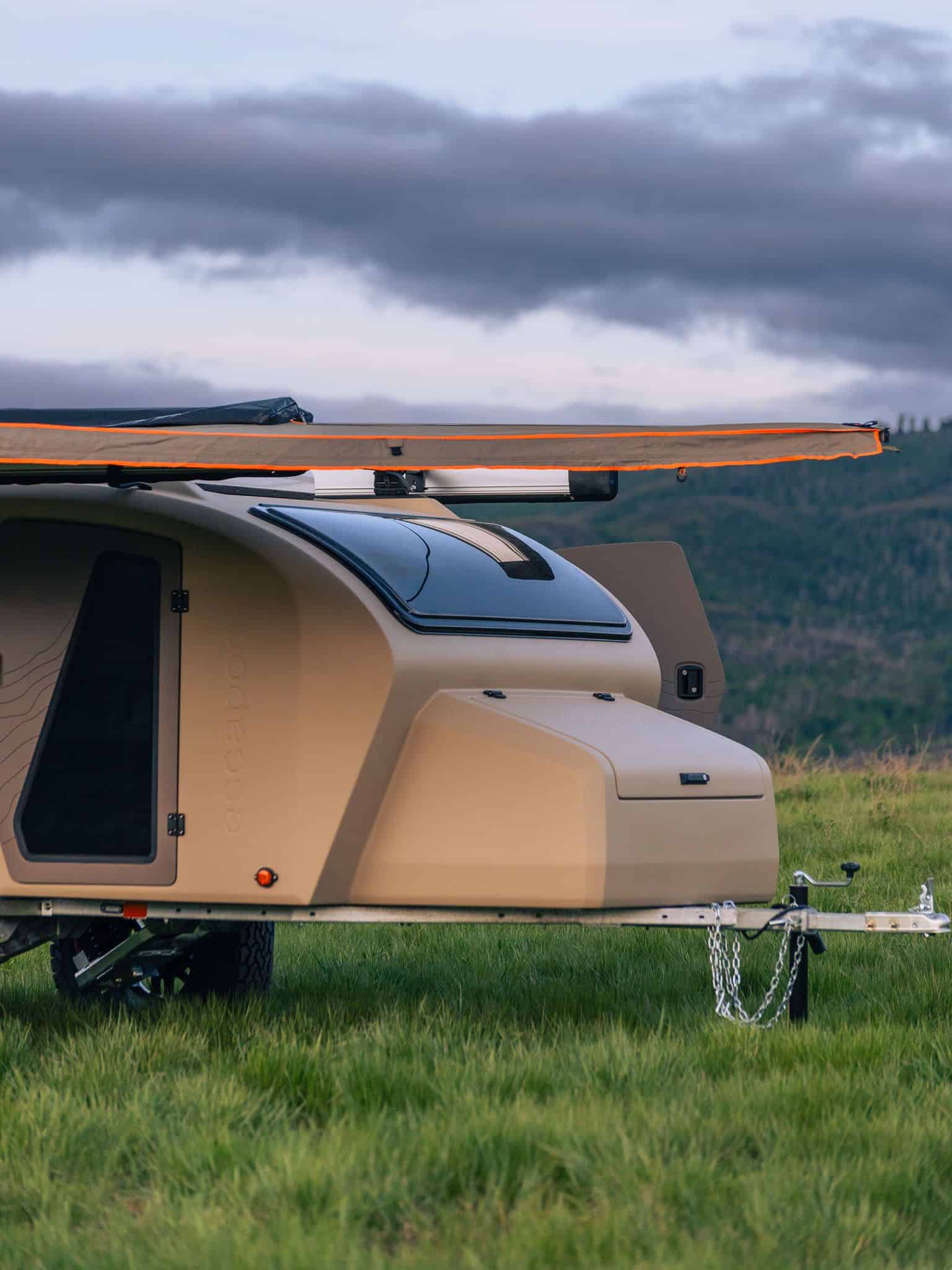 Escapod TOPO2 Nomad side view with awning extended