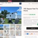Screenshot of a shop using the Escape Traveler name, listing a 192 square foot tiny house for $18,000 with an Add to cart button