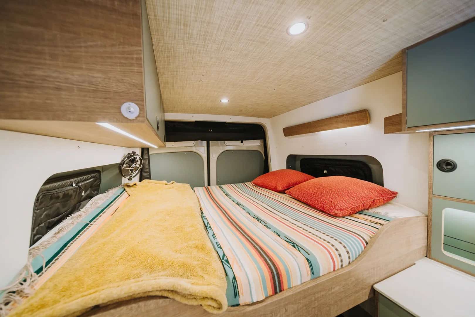 The collapsible CUBE Wetroom shower and cassette toilet inside the Fjord Logan01N van
