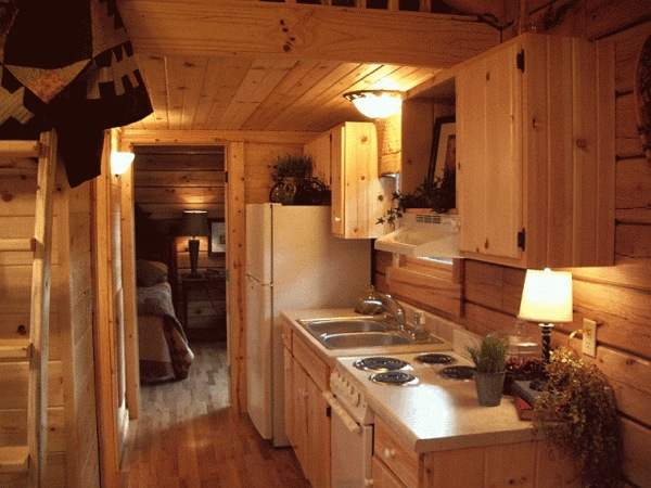 Gastineau Oak Log Cabin Kitchen and Bedroom