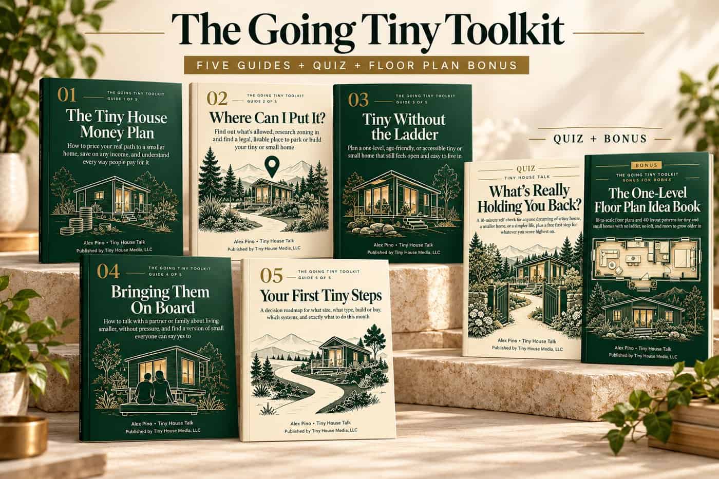 The Going Tiny Toolkit: five printable guides, the quiz, and the floor plan bonus book by Alex Pino