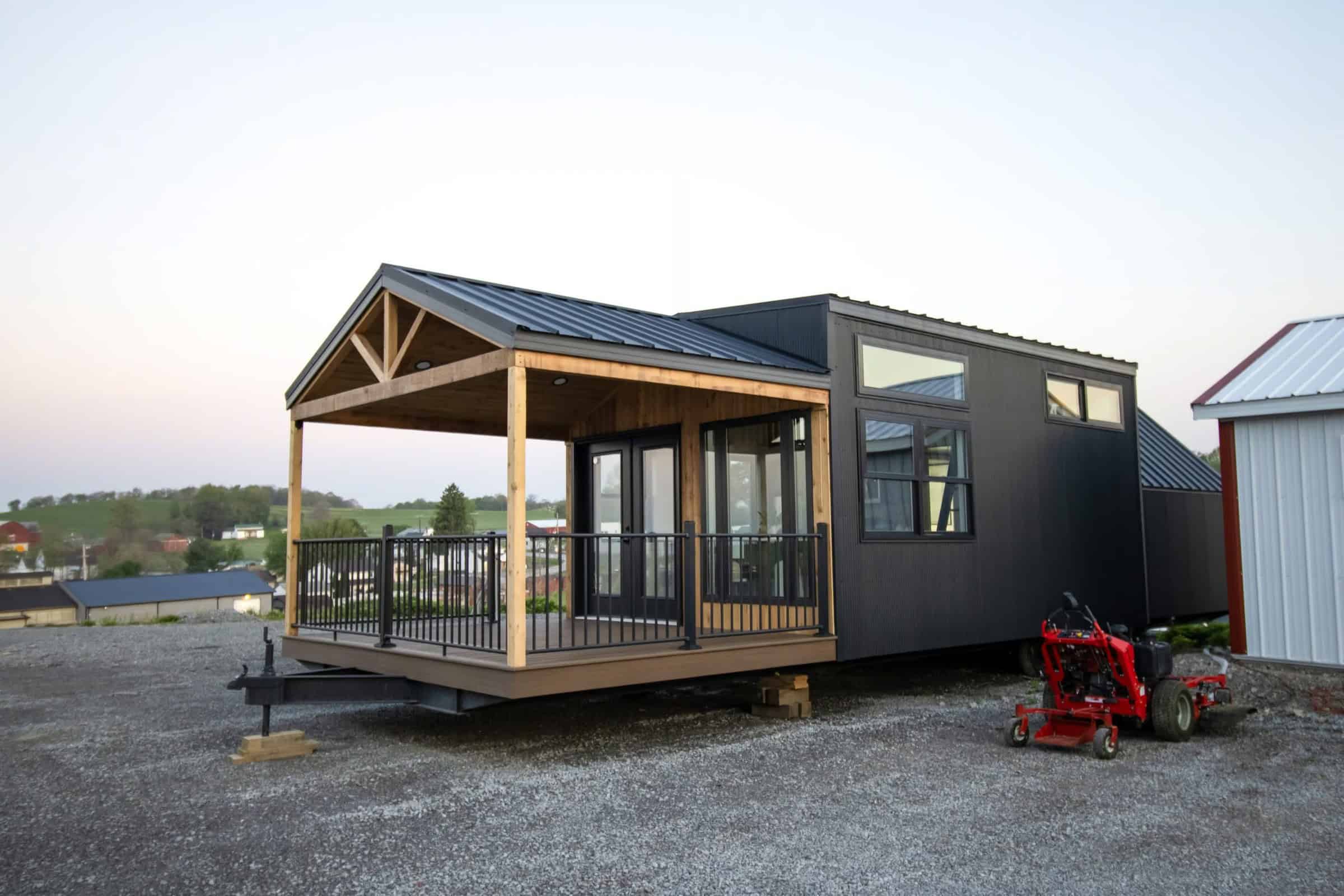 Great Lakes A-Frame Luxe exterior with covered timber porch