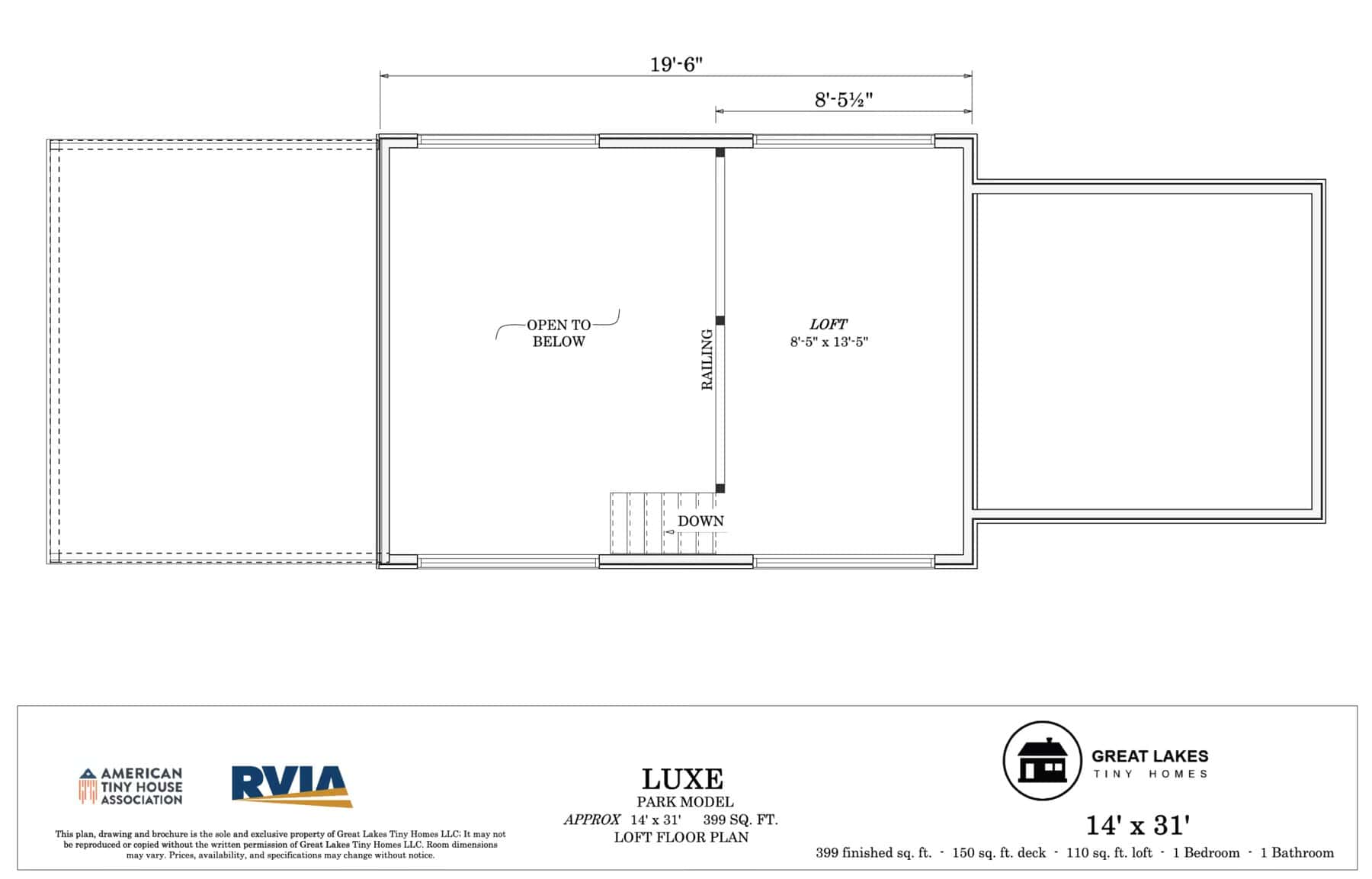 Loft floor plan of the Great Lakes A-Frame Luxe