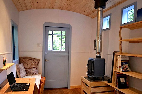 Interior of Tiny Caravan Used as Office and Guest House