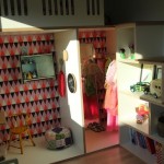 Kids' multifunctional playroom study dress up shelving sleeping loft all in one room