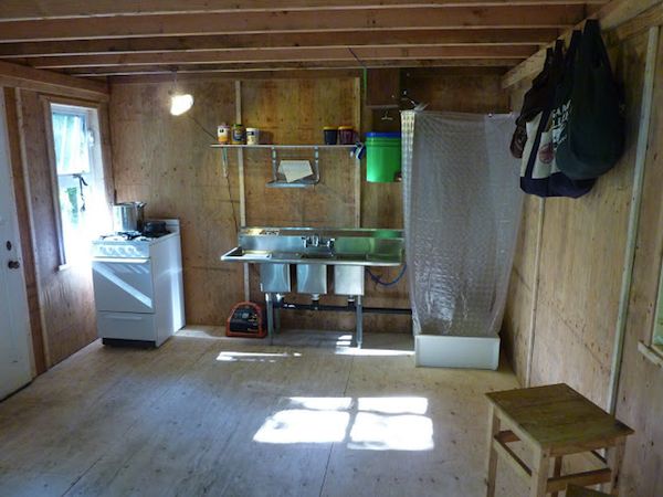 Kitchen, Shower and Gravity Fed Water System in Off Grid Tiny Cabin