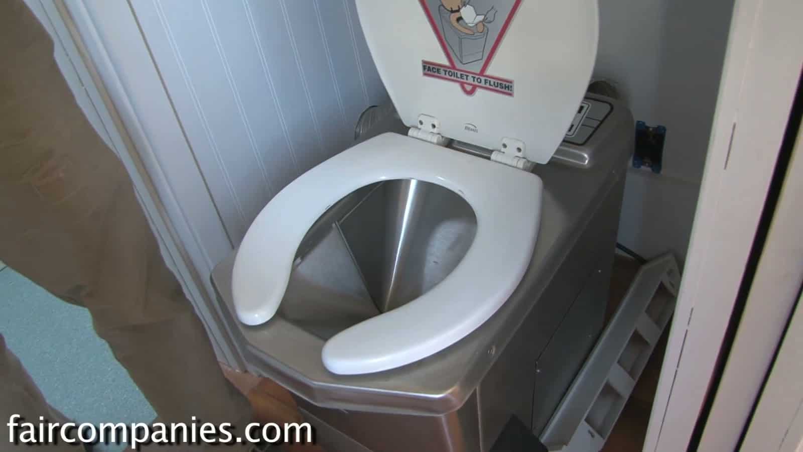 Incinolet incinerating toilet in the bathroom of the Little House on a Trailer