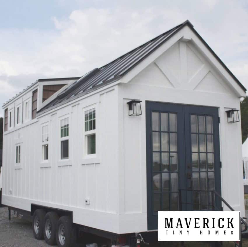 Maverick 24 exterior white board-and-batten — Maverick Tiny Homes