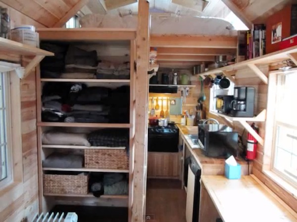 Lots of Shelving in this Tiny House on a Trailer