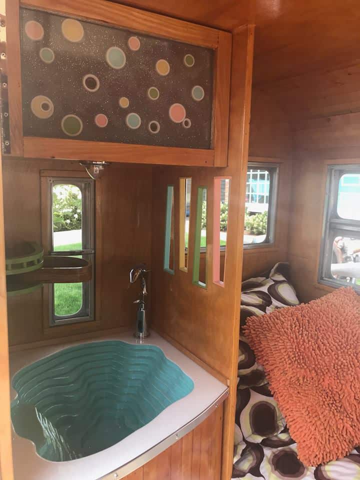 Interior detail of the Mighty Munchkin showing retro design touches and small-space layout