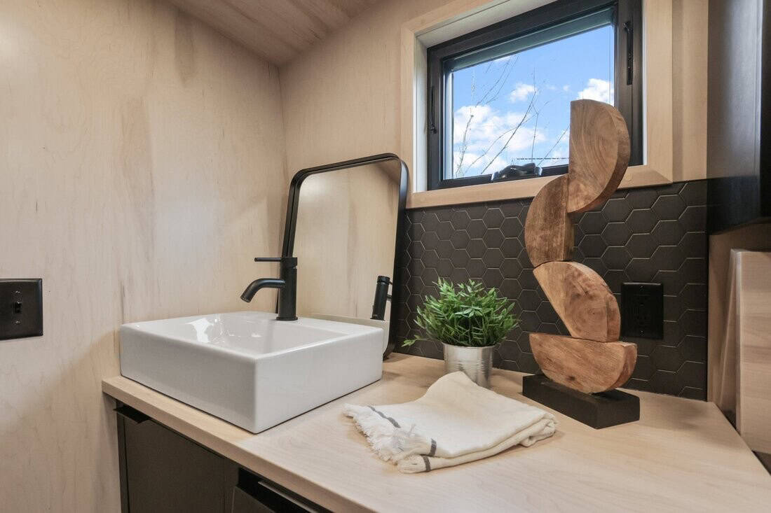 Modern Tiny Living Catalina bathroom: barn-door bath path with large shower as printed on the quote-builder base