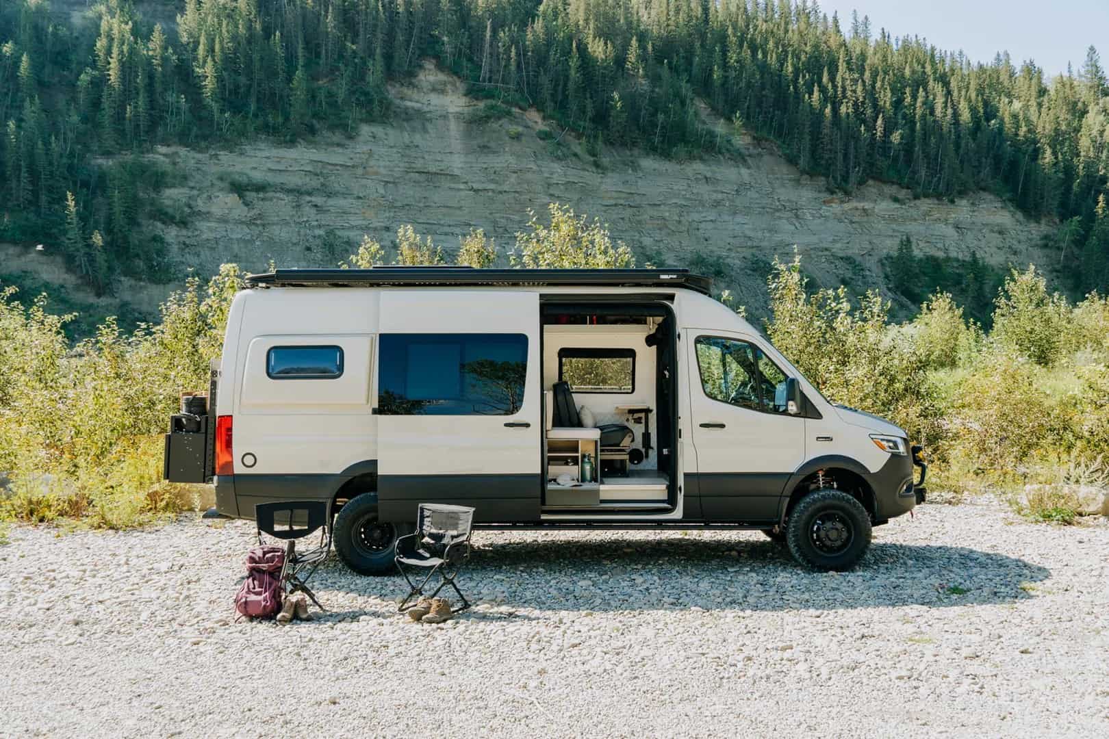 Nanuq, an all-wheel-drive Mercedes Sprinter camper van by Yama Vans, parked in a remote Alaska landscape