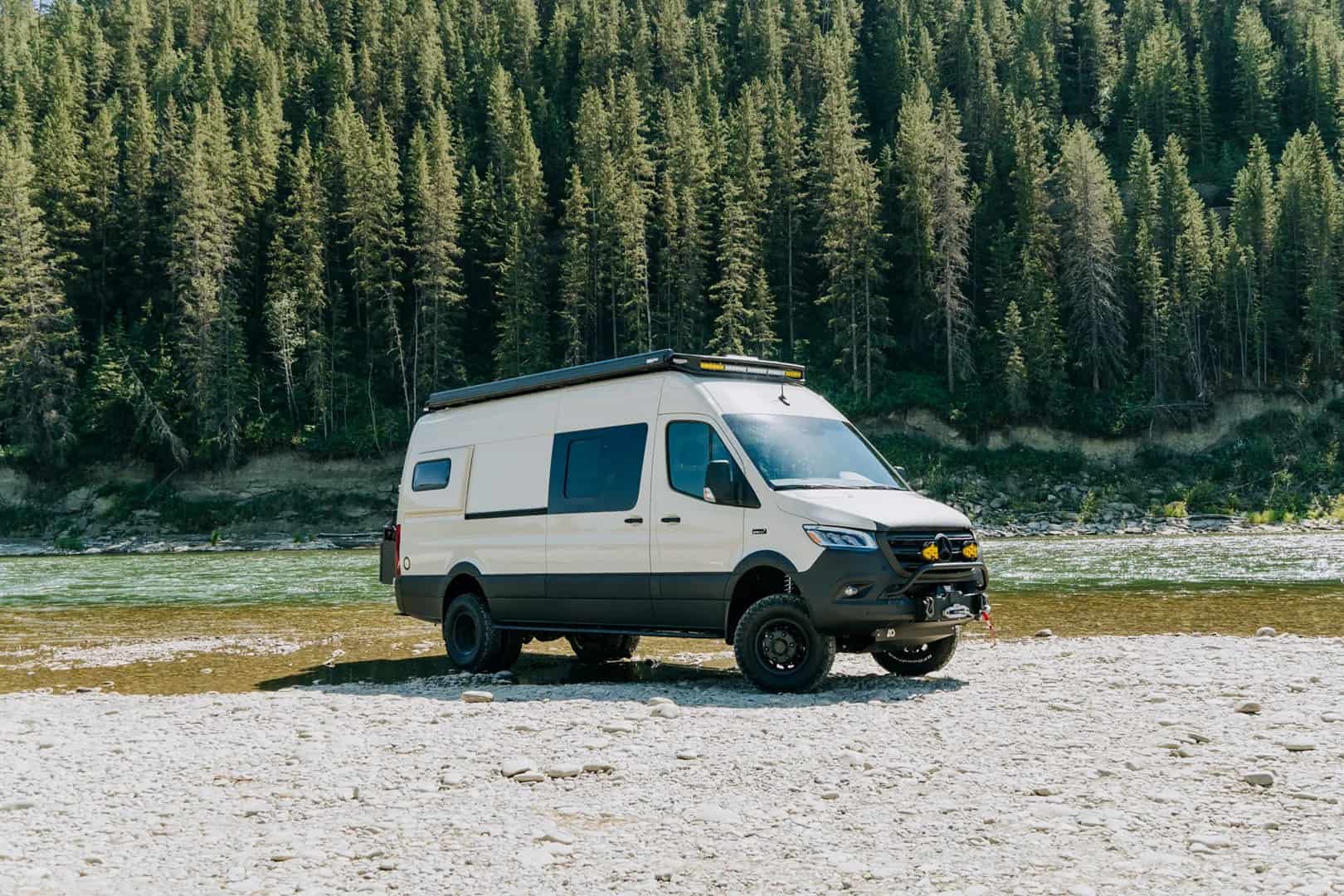 The rear gear garage of the Nanuq Logan01N van with T-track and bike storage