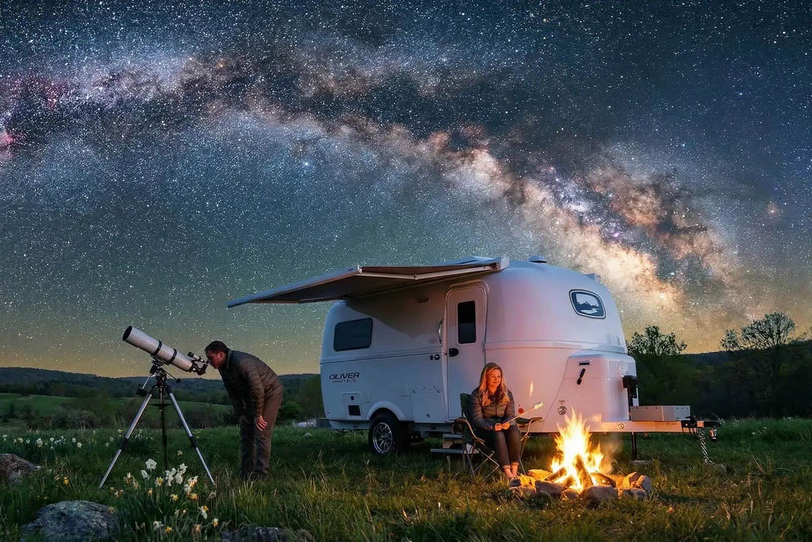 Oliver Legacy Elite II campsite with telescope under the Milky Way