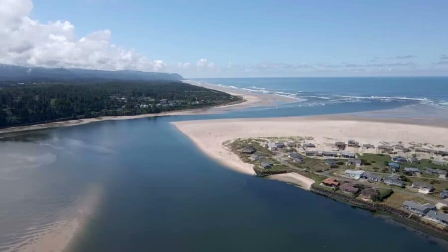 Aerial view of the Oregon coastline near Tiny Tranquility