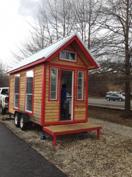 Visiting TIny Home parked on a busy Asheville street. Photo by Laura M. LaVoie