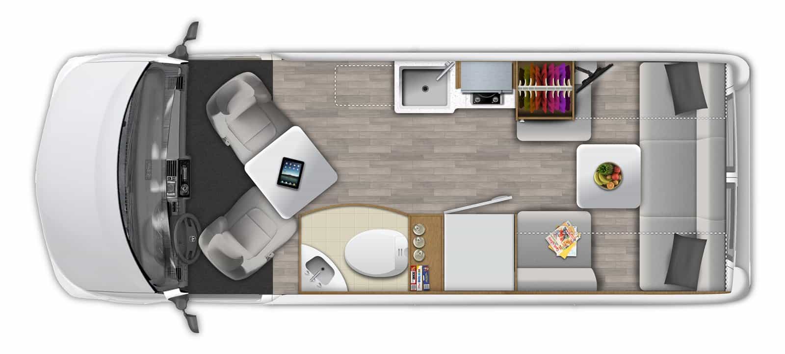 Zion floor plan with the optional forward-facing rear sofa