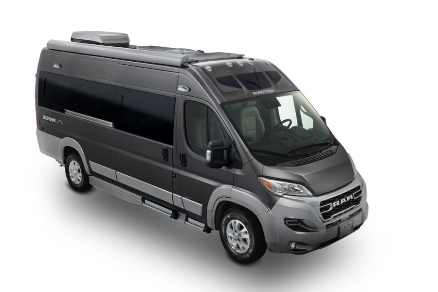 Gray Ram ProMaster van with a Zion side badge