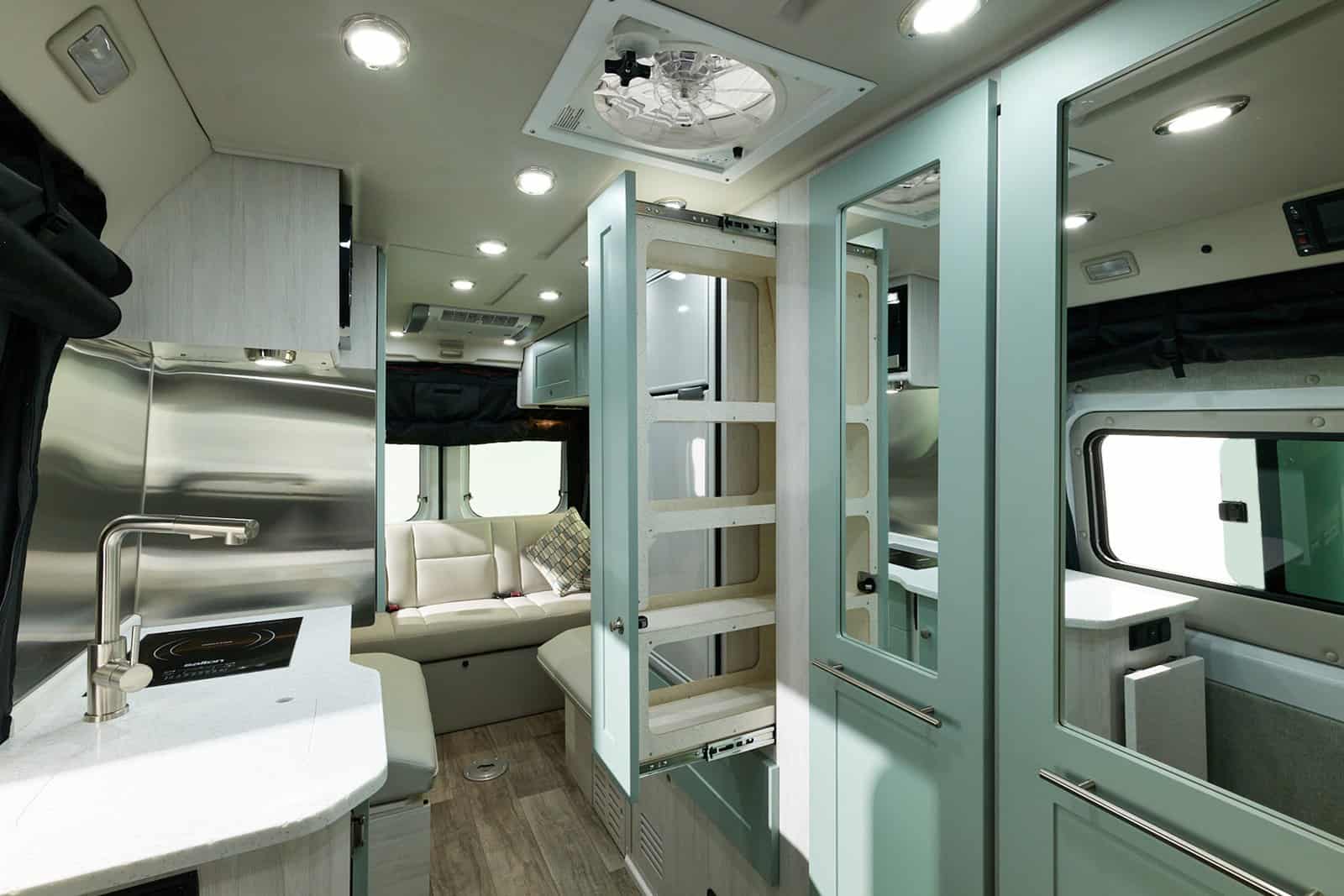 Zion galley with the refrigerator and pantry doors open