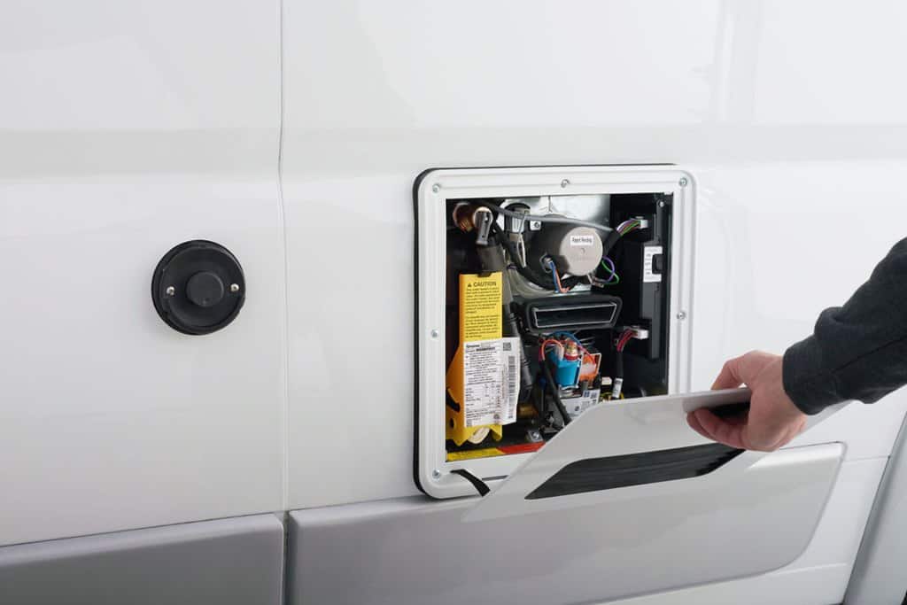 Exterior utility bay with hookups on the Zion