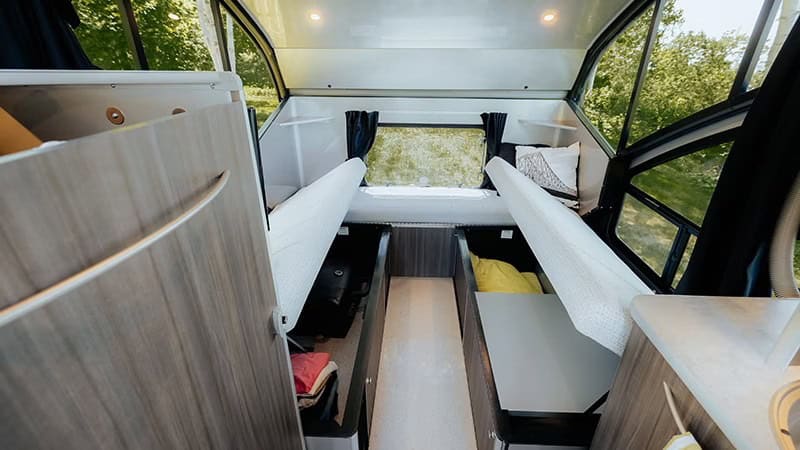 Alto R1713 rear twin benches with under-seat storage and retractable roof up, Safari Condo