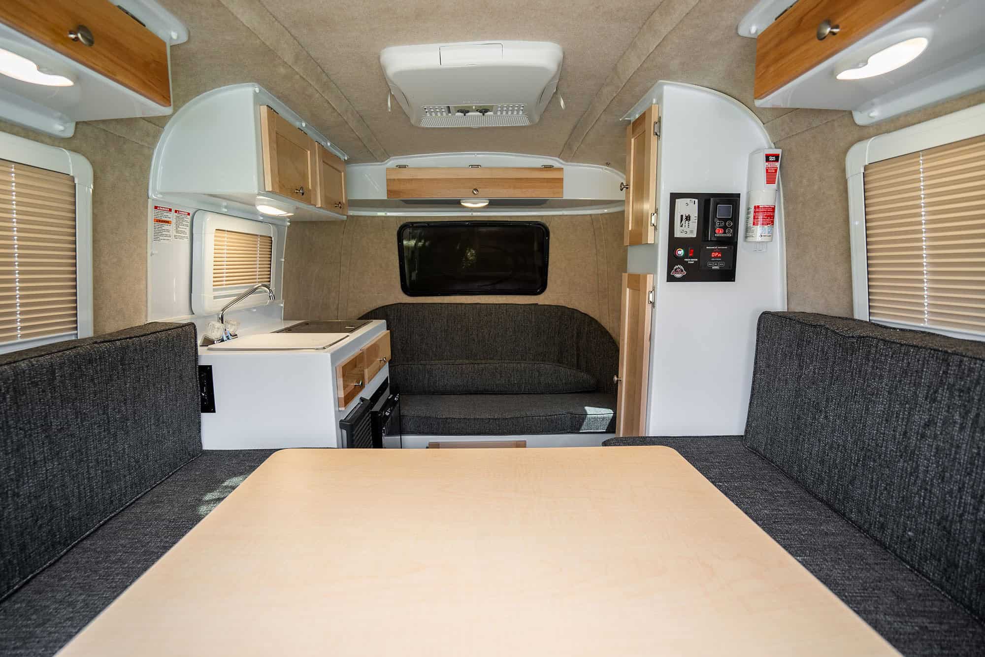 Dinette, front cushions, and galley