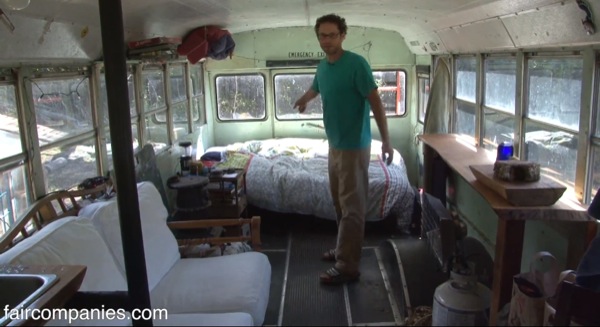 He Took an Old School Bus and Turned it into a Basic Cabin