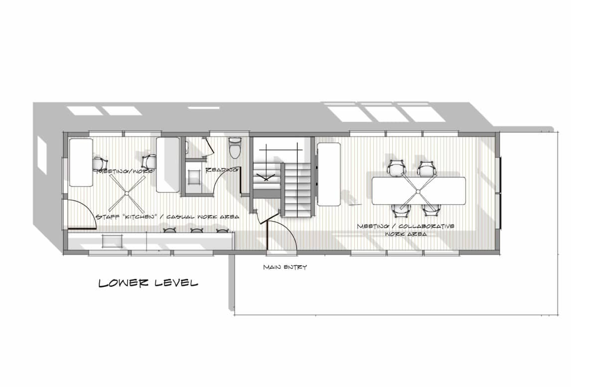 Interior layout of a tiny house with living, kitchen, and bedroom areas.