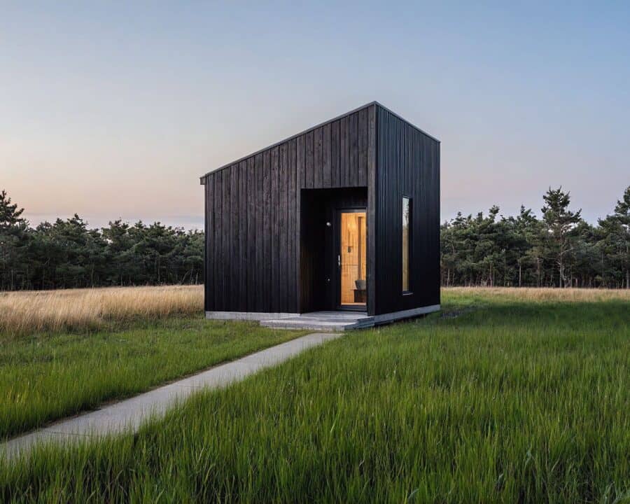 The Bestudio backyard studio ADU plan exterior with modern siding and large windows