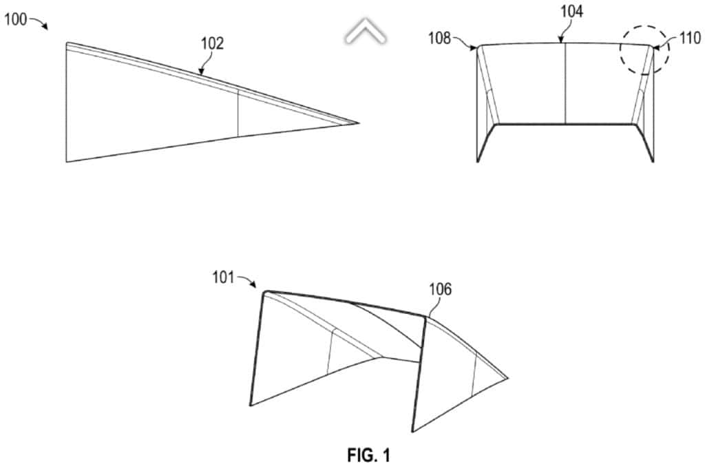 Patent drawing showing Cybertruck with deployed aerodynamic enhancements
