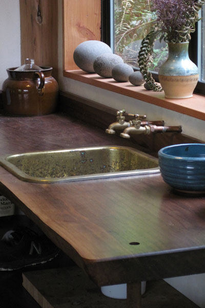 Simple, Japanese Inspired Tiny House / Zen Cabin in the Woods - Reclaimed Brass Sink