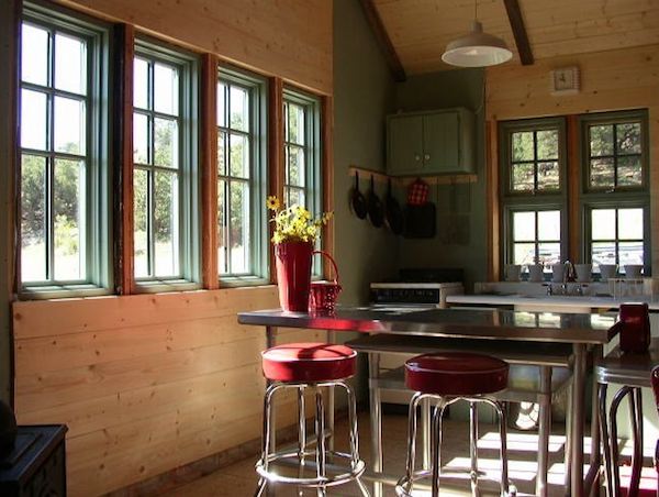 Kitchen area in Small Rustic Cabin