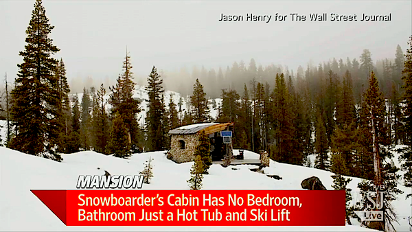 Snowboarder's Tiny Cabin in the Mountains