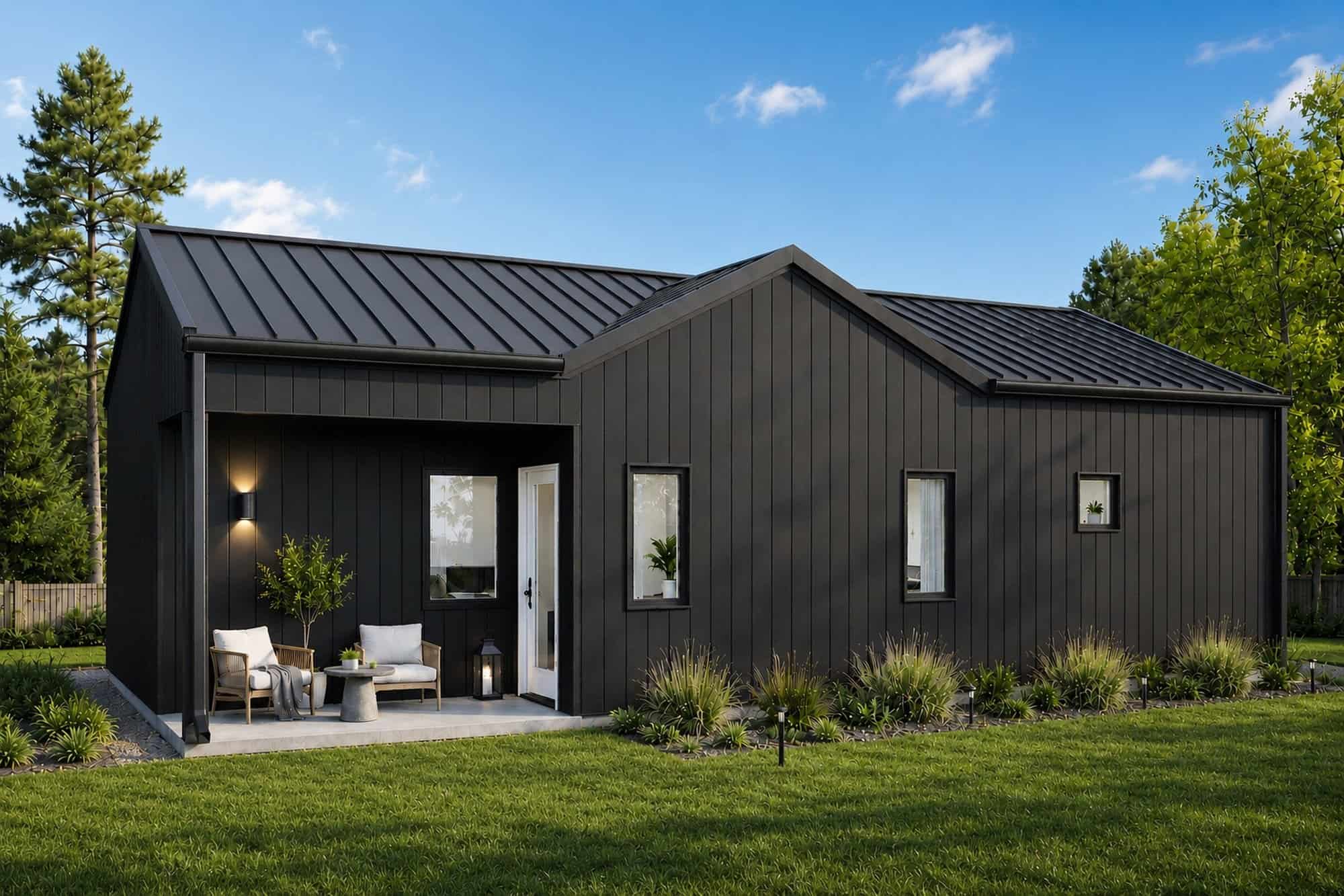 Rendering of the rear of the Studio Home Laurel Modern ADU in a dark finish