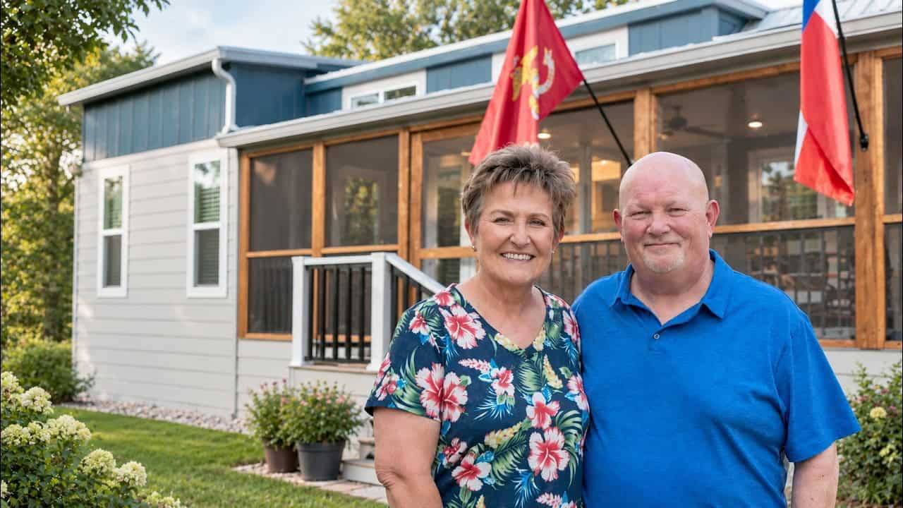 Pam & Jeff Oaks on 37 park model exterior — Tiny House Giant Journey