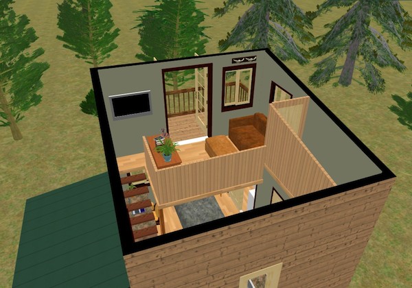 The Cozy Cube: Tiny House with a Balcony from Cozy Home Plans