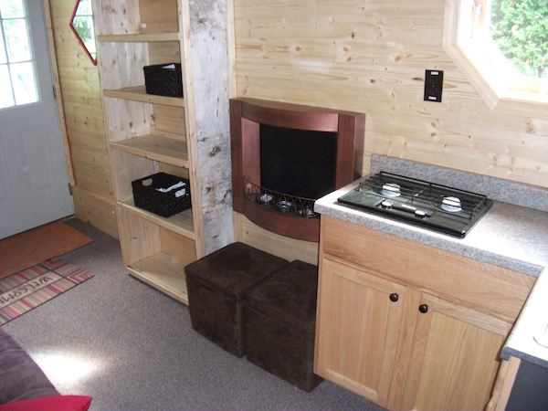Inside the Tiny Log Cabin on a Trailer