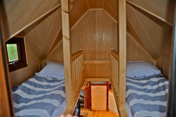 Mobile Tiny Cabin Built on a Trailer with Hot Tub for Glamping