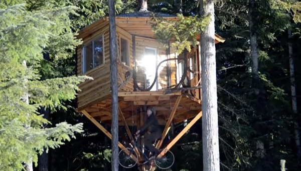 Treehouse Micro Cabin with Bicycle Powered Elevator