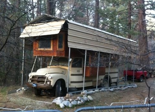 Truck or Bus House in the Woods
