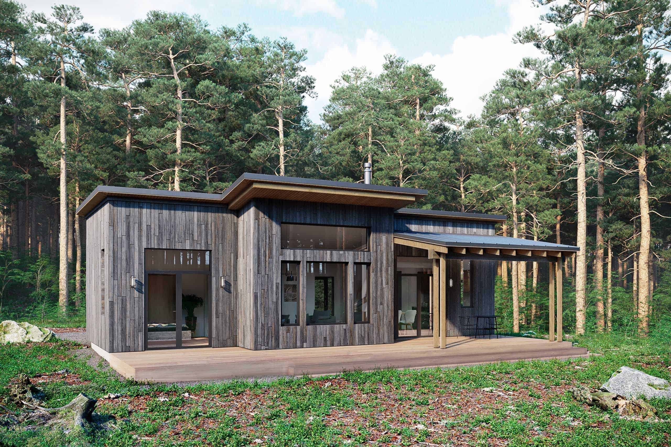 Truoba Mini 1021 Modern Home Rear Elevation and Porch